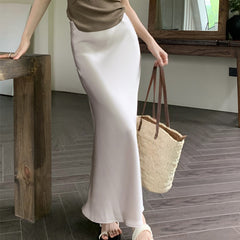 New Woven Acetate Satin Champagne Slimming Sheath Solid Color Fishtail Skirt