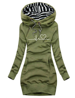 Womans Heart Print Long Hoodie