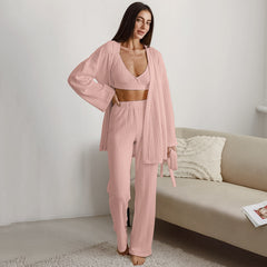 Long Sleeve Knitted Thermal Pajamas Loose Trousers Underwear Three-piece Set