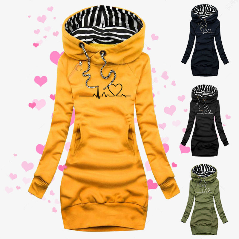 Womans Heart Print Long Hoodie