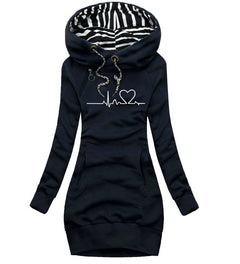 Womans Heart Print Long Hoodie