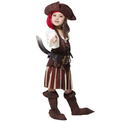 Girls Elis Pirate Captain Cosplay Costume Kids Halloween Purim Carnival Party Dress Pirates In The Caribbean Captain Clothing