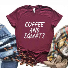 Coffee and Squats Print Women Tshirts