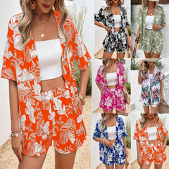 Women's Floral Print Short Sleeve Shirt Outfit