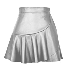 Women's High Waist Ruffles Irregular Leather Skirt