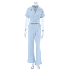 Women's Fashionable Simple Solid Color Short-sleeved Trousers Pajamas Two-piece Set