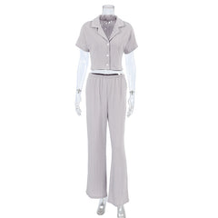 Women's Fashionable Simple Solid Color Short-sleeved Trousers Pajamas Two-piece Set