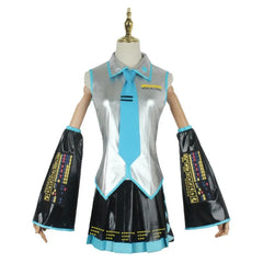 Miku Cosplay Full Set Silver Grey Patent Leather Fabric Suit Miku