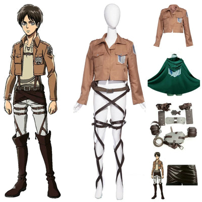 Anime Attack on Titan Cosplay Shingeki no Kyojin Jacket Recon Corps Leather Skirt