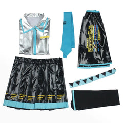 Miku Cosplay Full Set Silver Grey Patent Leather Fabric Suit Miku