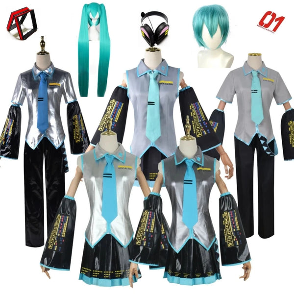 Miku Cosplay Full Set Silver Grey Patent Leather Fabric Suit Miku