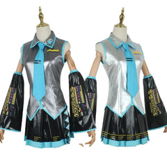 Miku Cosplay Full Set Silver Grey Patent Leather Fabric Suit Miku