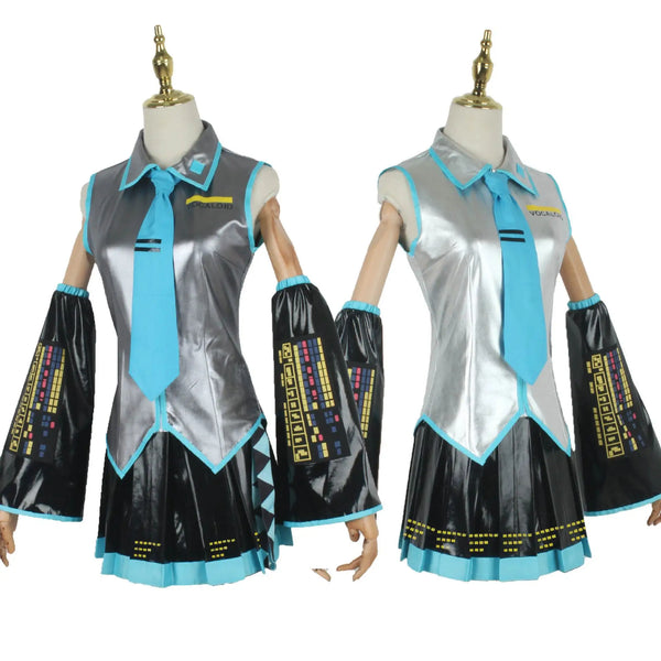 Miku Cosplay Full Set Silver Grey Patent Leather Fabric Suit Miku