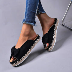 Women's Bow Slippers Flat Heel Peep Toe Sandals