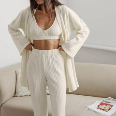 Long Sleeve Knitted Thermal Pajamas Loose Trousers Underwear Three-piece Set