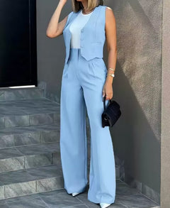 European And American Fashion Suit Vest Jacket Wide Leg Pants Casual Suit