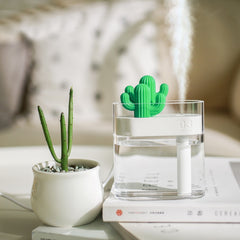 Ultrasonic Air Humidifier Clear Cactus Color Light USB Anion Mist Maker