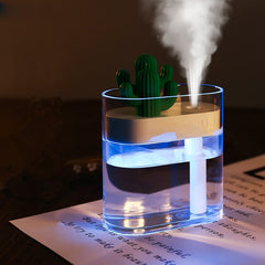 Ultrasonic Air Humidifier Clear Cactus Color Light USB Anion Mist Maker