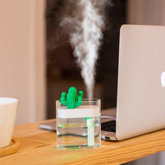 Ultrasonic Air Humidifier Clear Cactus Color Light USB Anion Mist Maker