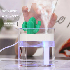 Ultrasonic Air Humidifier Clear Cactus Color Light USB Anion Mist Maker