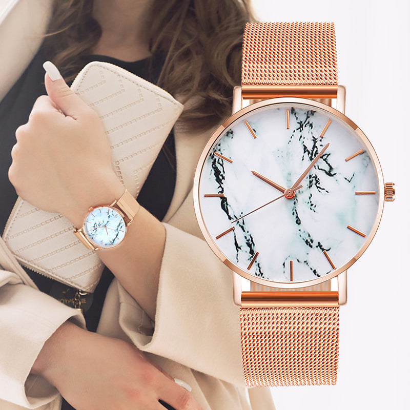 Fashion Rose Gold Mesh Band Luxury Quartz Watch